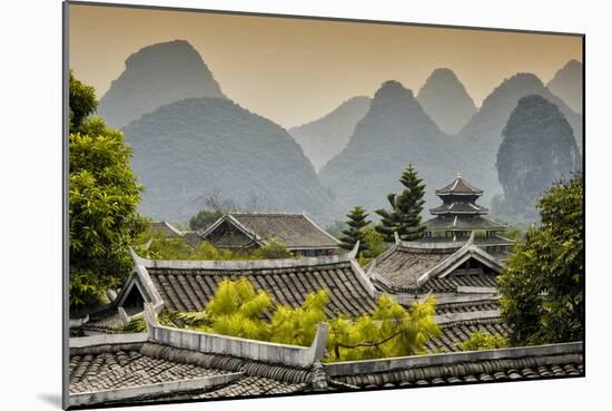 China 10MKm2 Collection - Chinese Buddhist Temple with Karst Mountains at Sunset-Philippe Hugonnard-Mounted Photographic Print