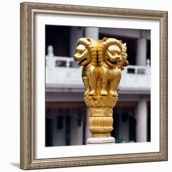 China 10MKm2 Collection - Golden Chinese Lion Statue Jing An Temple - Shanghai-Philippe Hugonnard-Framed Photographic Print