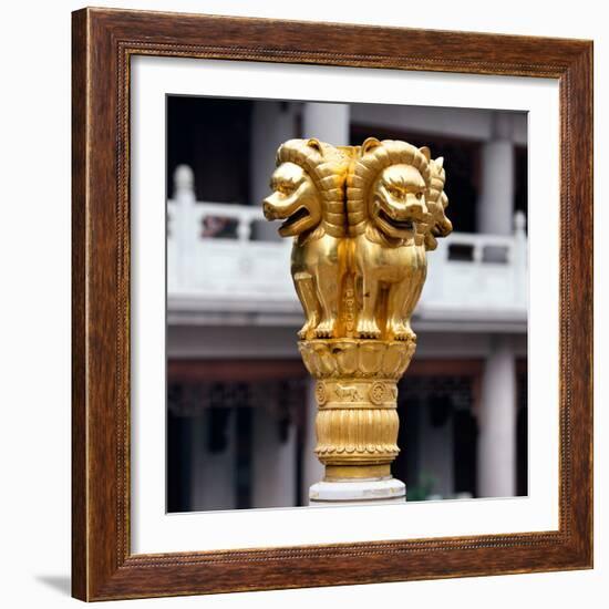 China 10MKm2 Collection - Golden Chinese Lion Statue Jing An Temple - Shanghai-Philippe Hugonnard-Framed Photographic Print