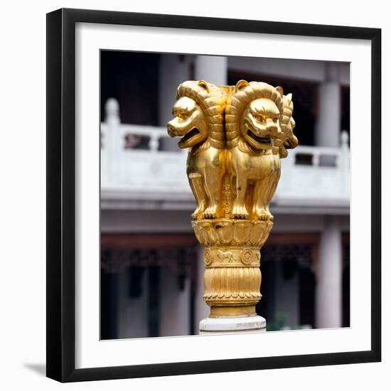 China 10MKm2 Collection - Golden Chinese Lion Statue Jing An Temple - Shanghai-Philippe Hugonnard-Framed Photographic Print