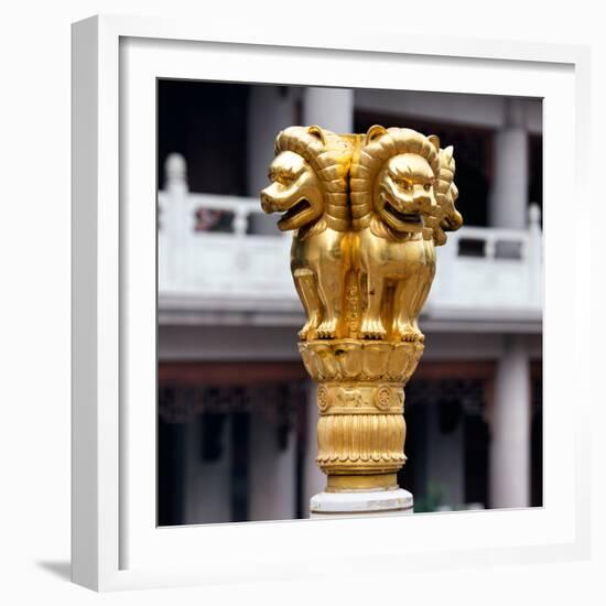 China 10MKm2 Collection - Golden Chinese Lion Statue Jing An Temple - Shanghai-Philippe Hugonnard-Framed Photographic Print