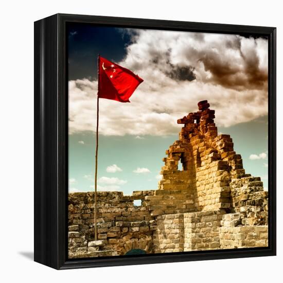 China 10MKm2 Collection - Great Wall with the Chinise Flag-Philippe Hugonnard-Framed Premier Image Canvas