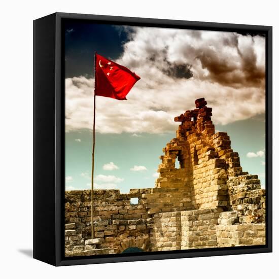 China 10MKm2 Collection - Great Wall with the Chinise Flag-Philippe Hugonnard-Framed Premier Image Canvas