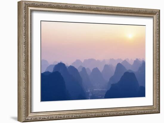 China 10MKm2 Collection - Karst Mountains at Pastel Sunset - Yangshuo-Philippe Hugonnard-Framed Photographic Print