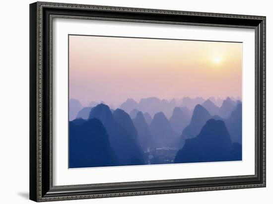 China 10MKm2 Collection - Karst Mountains at Pastel Sunset - Yangshuo-Philippe Hugonnard-Framed Photographic Print