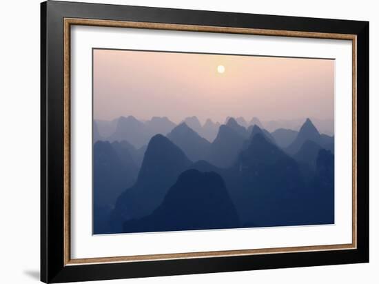 China 10MKm2 Collection - Karst Mountains at Pastel Sunset - Yangshuo-Philippe Hugonnard-Framed Photographic Print