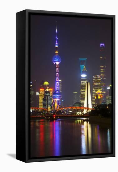 China 10MKm2 Collection - Shanghai Skyline with Oriental Pearl Tower at night-Philippe Hugonnard-Framed Premier Image Canvas