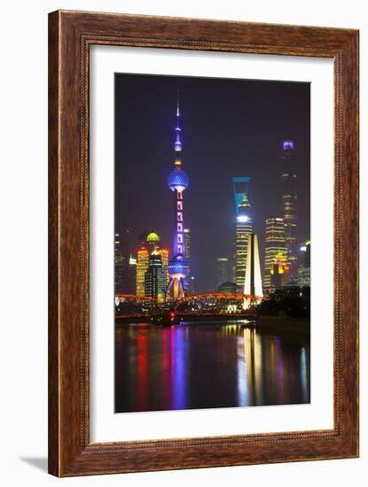 China 10MKm2 Collection - Shanghai Skyline with Oriental Pearl Tower at night-Philippe Hugonnard-Framed Photographic Print