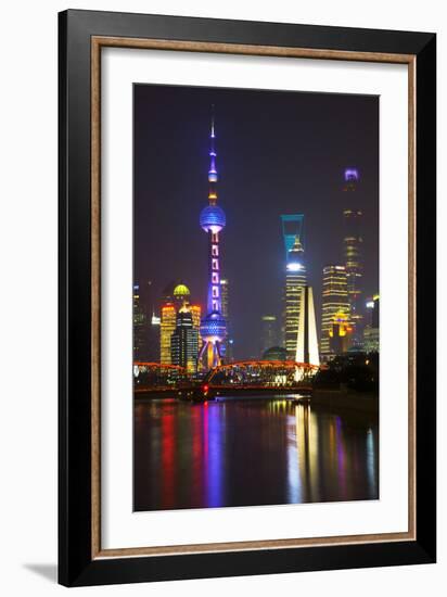 China 10MKm2 Collection - Shanghai Skyline with Oriental Pearl Tower at night-Philippe Hugonnard-Framed Photographic Print