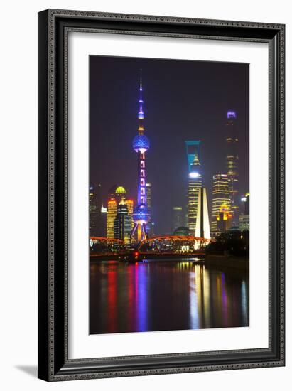 China 10MKm2 Collection - Shanghai Skyline with Oriental Pearl Tower at night-Philippe Hugonnard-Framed Photographic Print