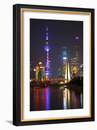 China 10MKm2 Collection - Shanghai Skyline with Oriental Pearl Tower at night-Philippe Hugonnard-Framed Photographic Print