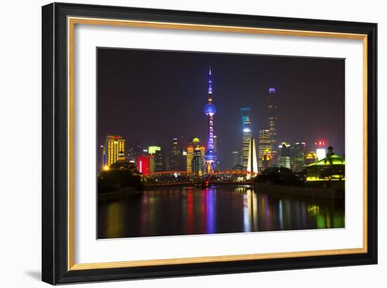 China 10MKm2 Collection - Shanghai Skyline with Oriental Pearl Tower at night-Philippe Hugonnard-Framed Photographic Print