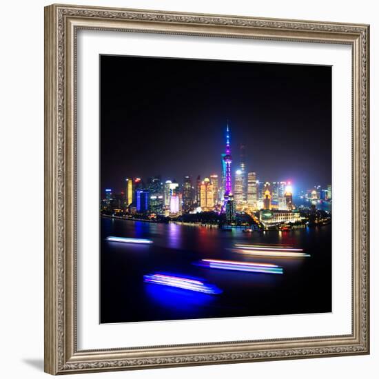 China 10MKm2 Collection - Shanghai Skyline with Oriental Pearl Tower at night-Philippe Hugonnard-Framed Photographic Print