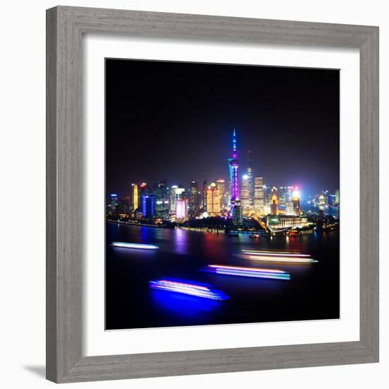 China 10MKm2 Collection - Shanghai Skyline with Oriental Pearl Tower at night-Philippe Hugonnard-Framed Photographic Print