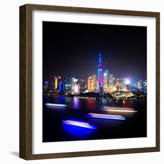 China 10MKm2 Collection - Shanghai Skyline with Oriental Pearl Tower at night-Philippe Hugonnard-Framed Photographic Print