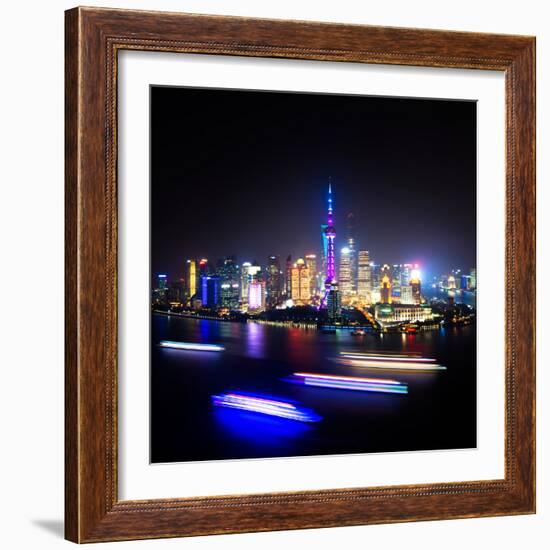 China 10MKm2 Collection - Shanghai Skyline with Oriental Pearl Tower at night-Philippe Hugonnard-Framed Photographic Print