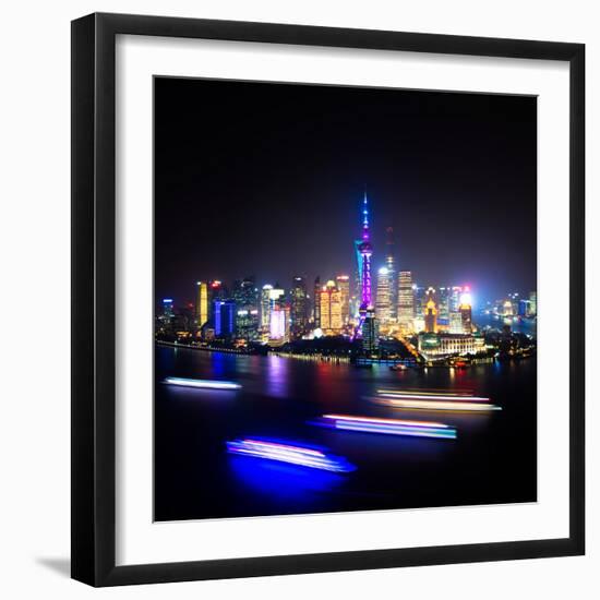 China 10MKm2 Collection - Shanghai Skyline with Oriental Pearl Tower at night-Philippe Hugonnard-Framed Photographic Print