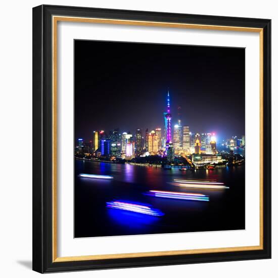 China 10MKm2 Collection - Shanghai Skyline with Oriental Pearl Tower at night-Philippe Hugonnard-Framed Photographic Print