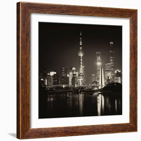 China 10MKm2 Collection - Shanghai Skyline with Oriental Pearl Tower at night-Philippe Hugonnard-Framed Photographic Print