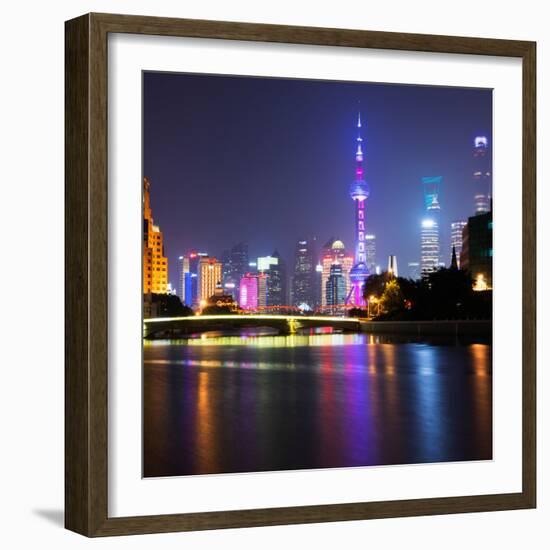 China 10MKm2 Collection - Shanghai Skyline with Oriental Pearl Tower at night-Philippe Hugonnard-Framed Photographic Print