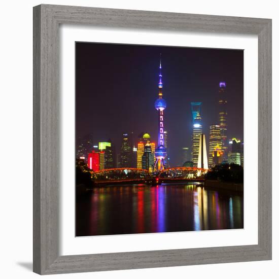 China 10MKm2 Collection - Shanghai Skyline with Oriental Pearl Tower at night-Philippe Hugonnard-Framed Photographic Print