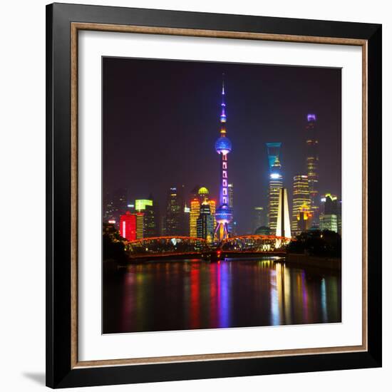 China 10MKm2 Collection - Shanghai Skyline with Oriental Pearl Tower at night-Philippe Hugonnard-Framed Photographic Print