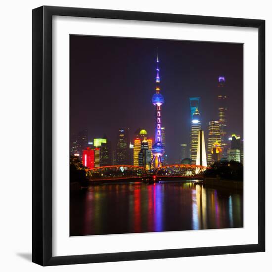 China 10MKm2 Collection - Shanghai Skyline with Oriental Pearl Tower at night-Philippe Hugonnard-Framed Photographic Print