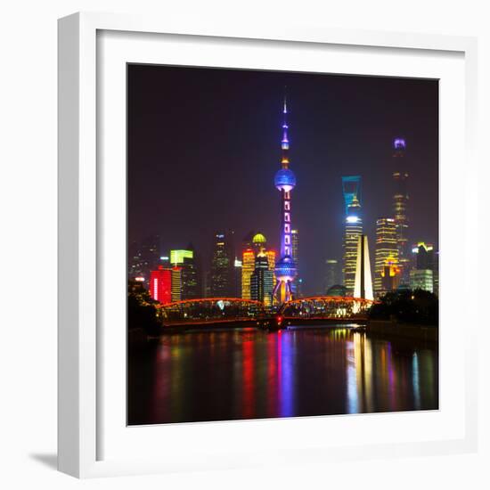 China 10MKm2 Collection - Shanghai Skyline with Oriental Pearl Tower at night-Philippe Hugonnard-Framed Photographic Print