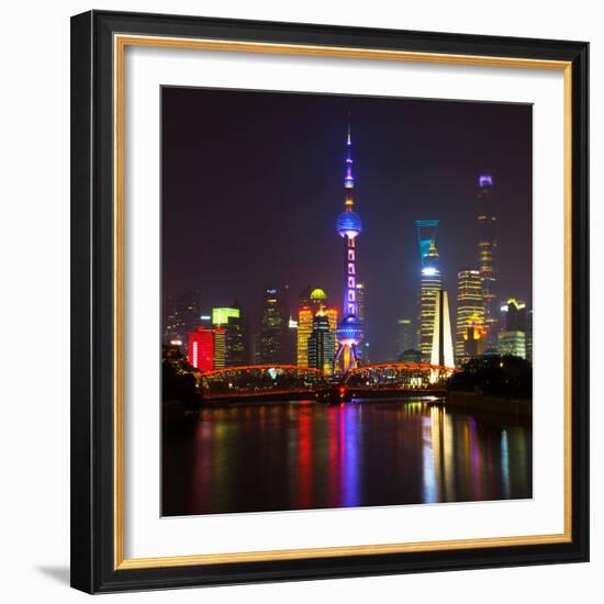 China 10MKm2 Collection - Shanghai Skyline with Oriental Pearl Tower at night-Philippe Hugonnard-Framed Photographic Print