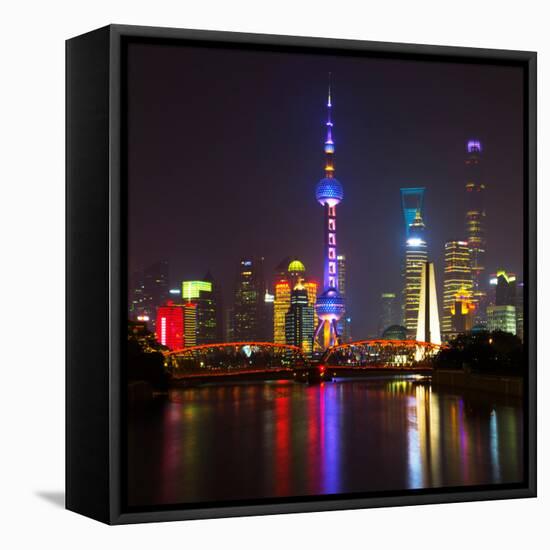 China 10MKm2 Collection - Shanghai Skyline with Oriental Pearl Tower at night-Philippe Hugonnard-Framed Premier Image Canvas