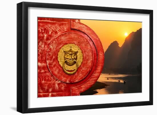 China 10MKm2 Collection - The Door God - Li river at Sunsrise-Philippe Hugonnard-Framed Photographic Print