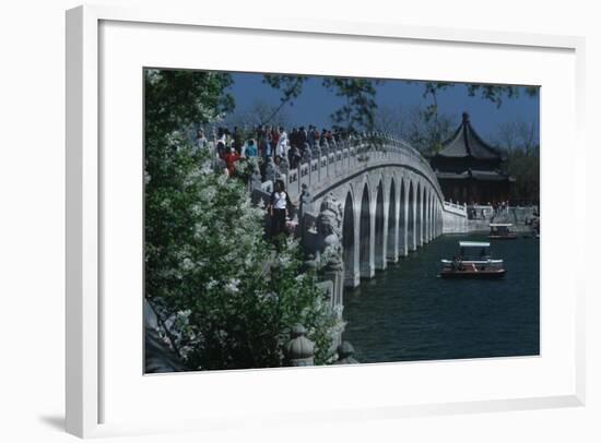 China, Beijing, Fengtai, Tourists on Marco Polo Bridge over Kunming Hu Lake-null-Framed Giclee Print