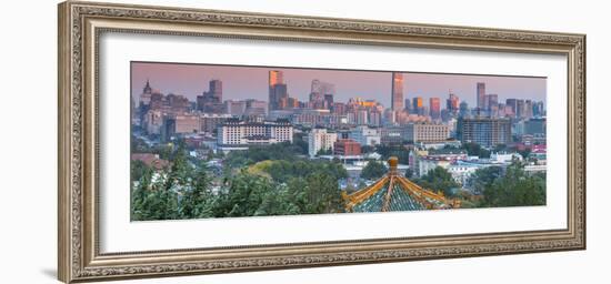 China, Beijing, Jingshan Park, Pavillion and Modern Chaoyang District Skyline Beyond-Alan Copson-Framed Photographic Print