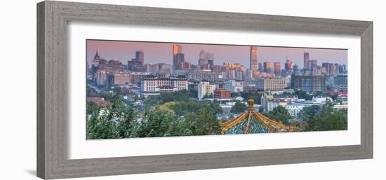 China, Beijing, Jingshan Park, Pavillion and Modern Chaoyang District Skyline Beyond-Alan Copson-Framed Photographic Print