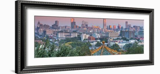 China, Beijing, Jingshan Park, Pavillion and Modern Chaoyang District Skyline Beyond-Alan Copson-Framed Photographic Print