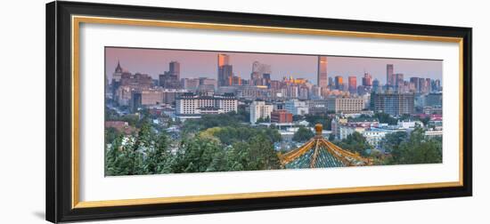 China, Beijing, Jingshan Park, Pavillion and Modern Chaoyang District Skyline Beyond-Alan Copson-Framed Photographic Print