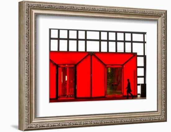 China, Beijing, Silhouette of Shopper Walking Past Shopping Mall-Paul Souders-Framed Photographic Print