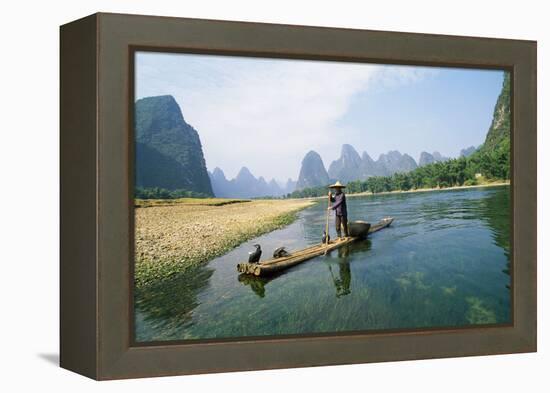 China Fisherman with Cormorant Birds on Li River-null-Framed Premier Image Canvas