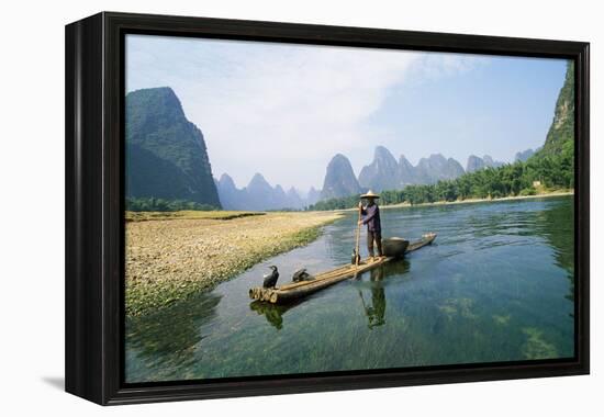 China Fisherman with Cormorant Birds on Li River-null-Framed Premier Image Canvas