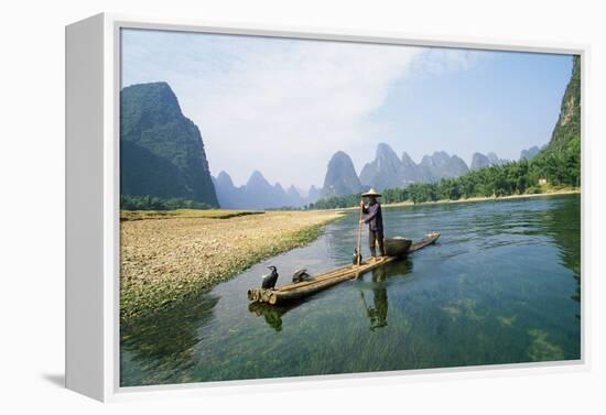 China Fisherman with Cormorant Birds on Li River-null-Framed Premier Image Canvas