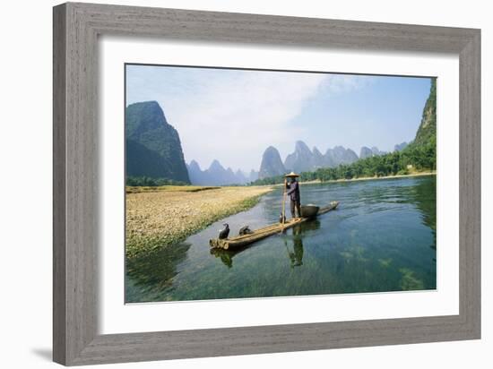 China Fisherman with Cormorant Birds on Li River-null-Framed Photographic Print