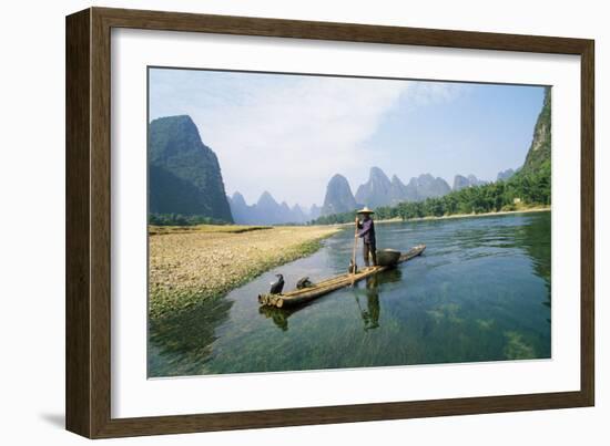 China Fisherman with Cormorant Birds on Li River-null-Framed Photographic Print