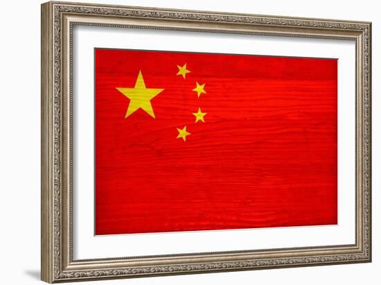 China Flag Design with Wood Patterning - Flags of the World Series-Philippe Hugonnard-Framed Premium Giclee Print