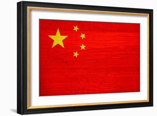 China Flag Design with Wood Patterning - Flags of the World Series-Philippe Hugonnard-Framed Premium Giclee Print