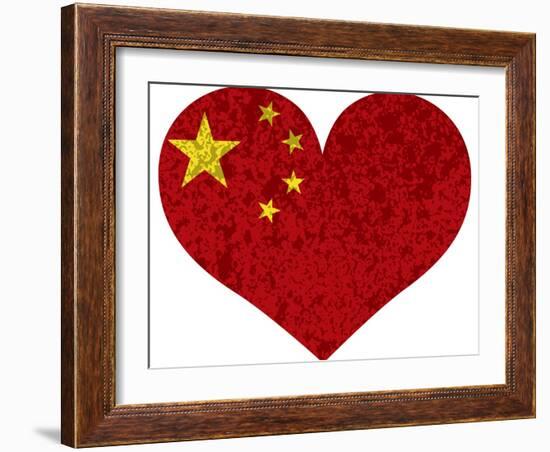 China Flag Heart Shape Textured-jpldesigns-Framed Art Print