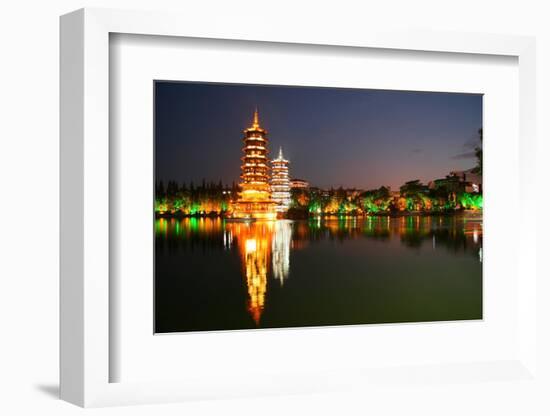 China, Guilin at Night, Double Pagoda 'Riyue Shuang Ta'-Catharina Lux-Framed Photographic Print