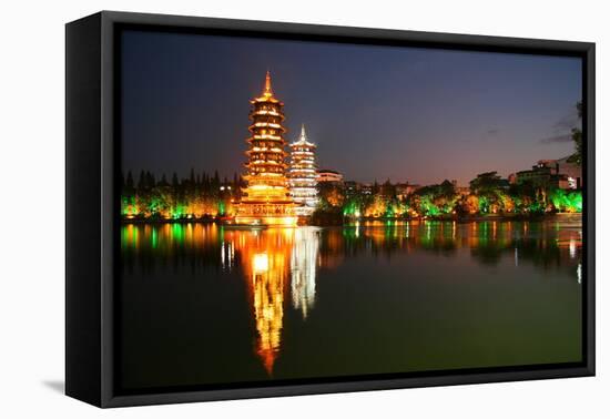 China, Guilin at Night, Double Pagoda 'Riyue Shuang Ta'-Catharina Lux-Framed Premier Image Canvas