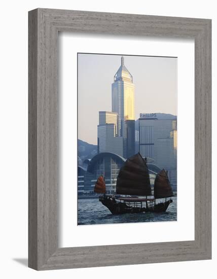 China, Hong Kong, Sailing Boat in Victoria Harbor at Sunset-Paul Souders-Framed Photographic Print