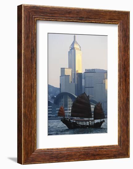 China, Hong Kong, Sailing Boat in Victoria Harbor at Sunset-Paul Souders-Framed Photographic Print