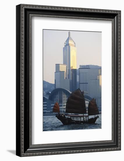 China, Hong Kong, Sailing Boat in Victoria Harbor at Sunset-Paul Souders-Framed Photographic Print